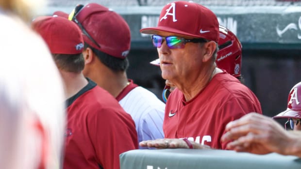 Razorbacks coach Dave Van Horn in dugout against UCA